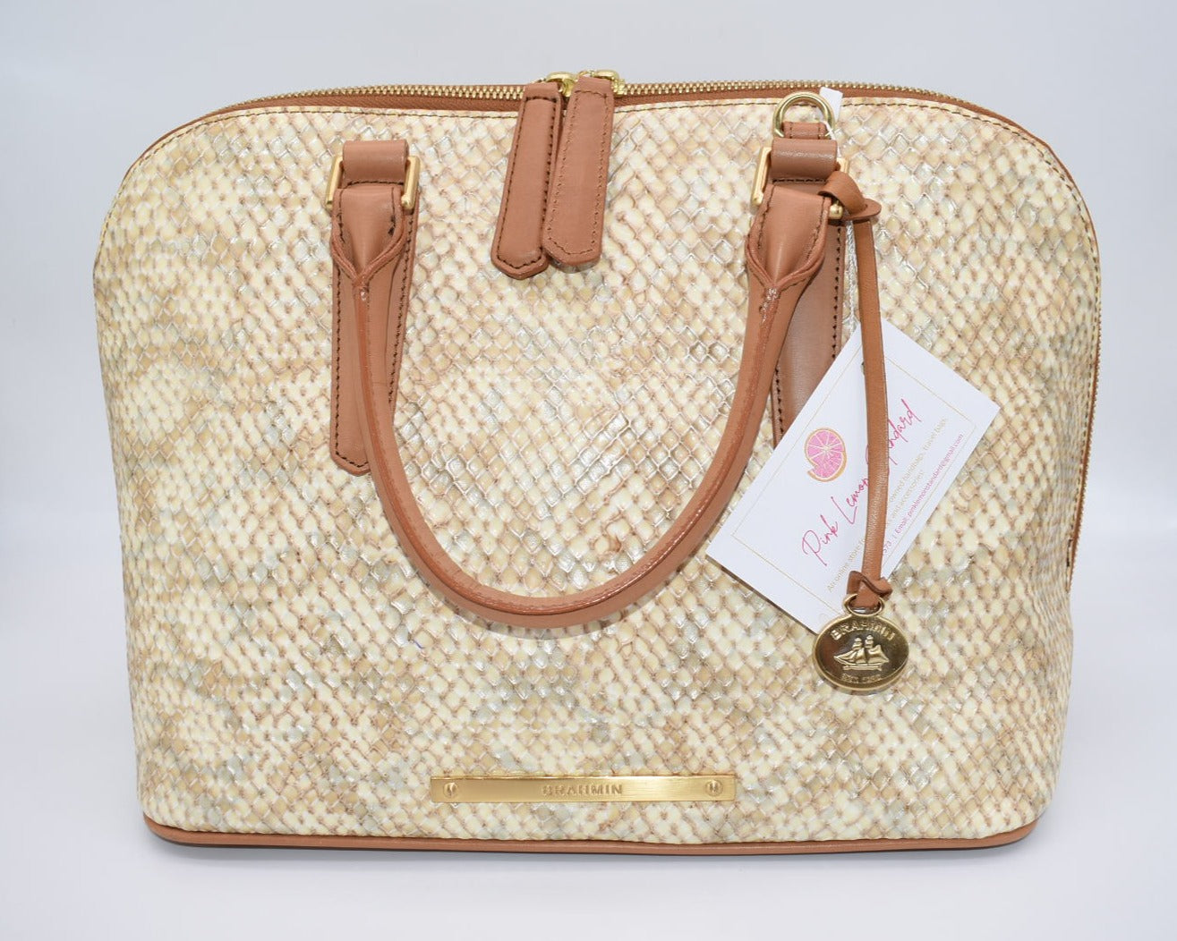 Brahmin Vivian Satchel Bag in Beige Parker