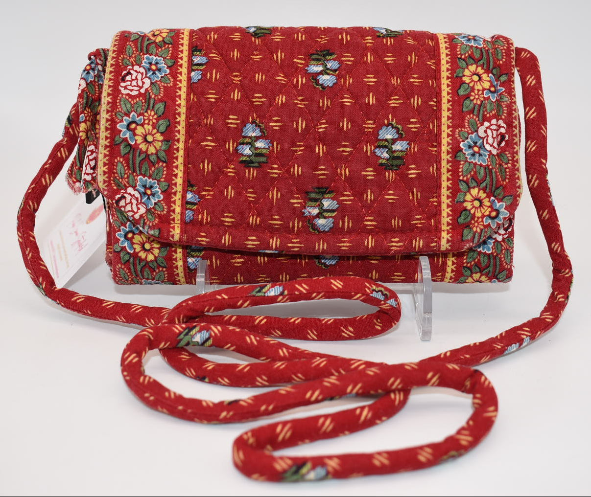 Vintage Vera Bradley Strap Crossbody Wallet in "Provincial Red-2000" Pattern