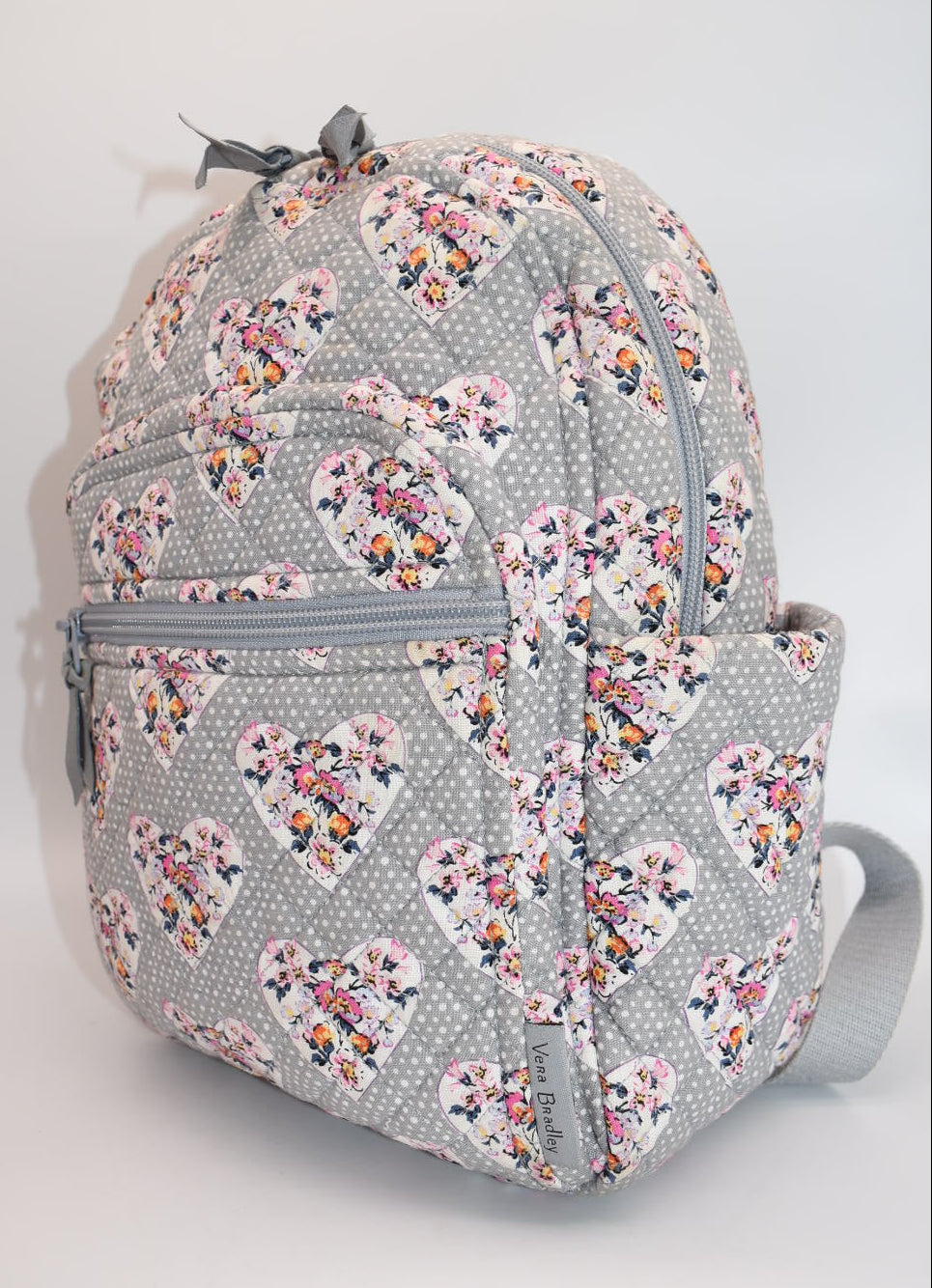 Vera Bradley Small Quilted Cotton Backpack in "Mon Amour Gray" Pattern