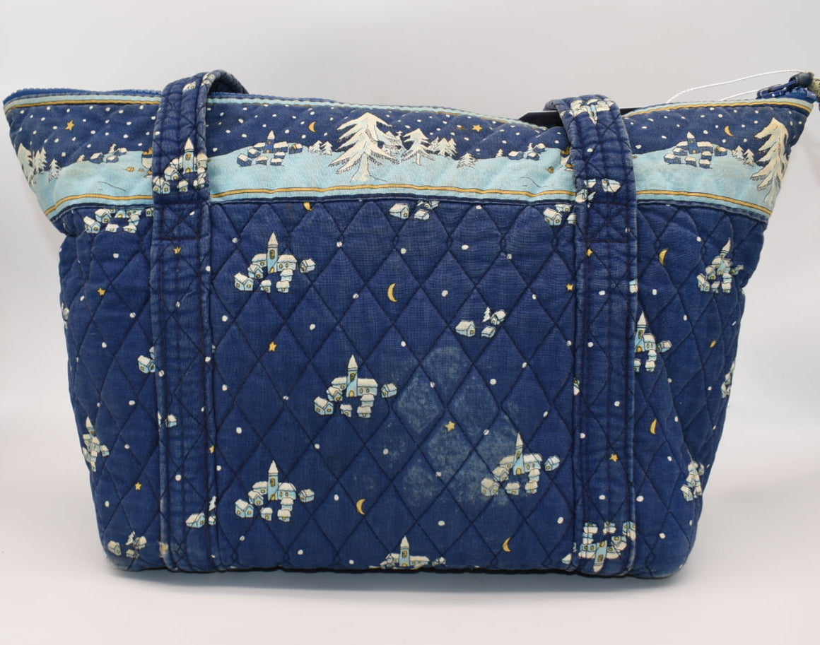 Vera Bradley Large Paddy Tote Bag in "Blue Christmas-1997" Pattern
