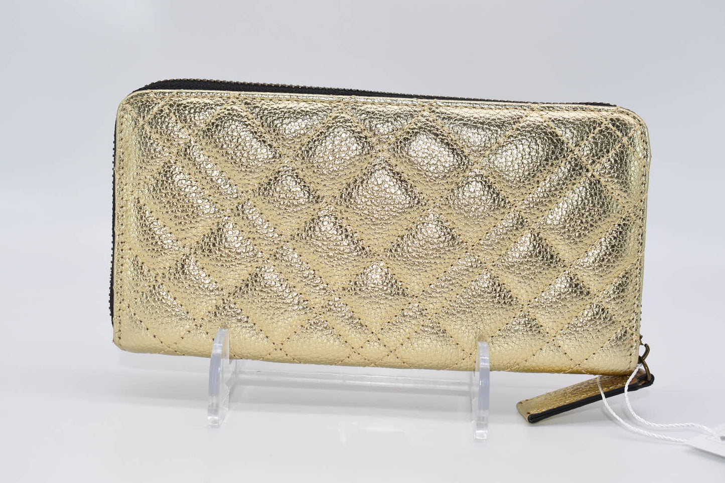 Kurt Geiger Quilted Leather Zip Around Wallet in Metallic Gold