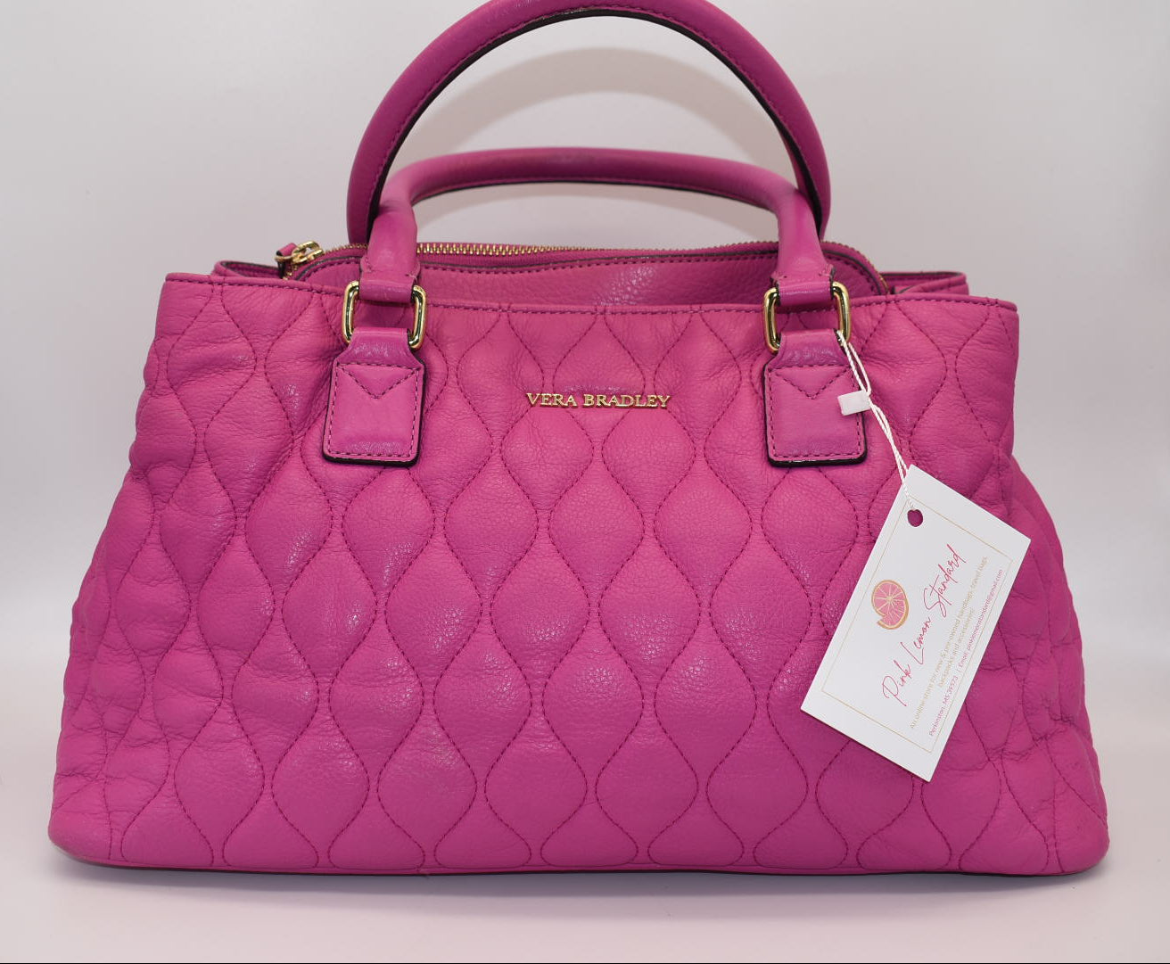Vera Bradley Large Quilted Leather Emma Satchel Bag in Magenta