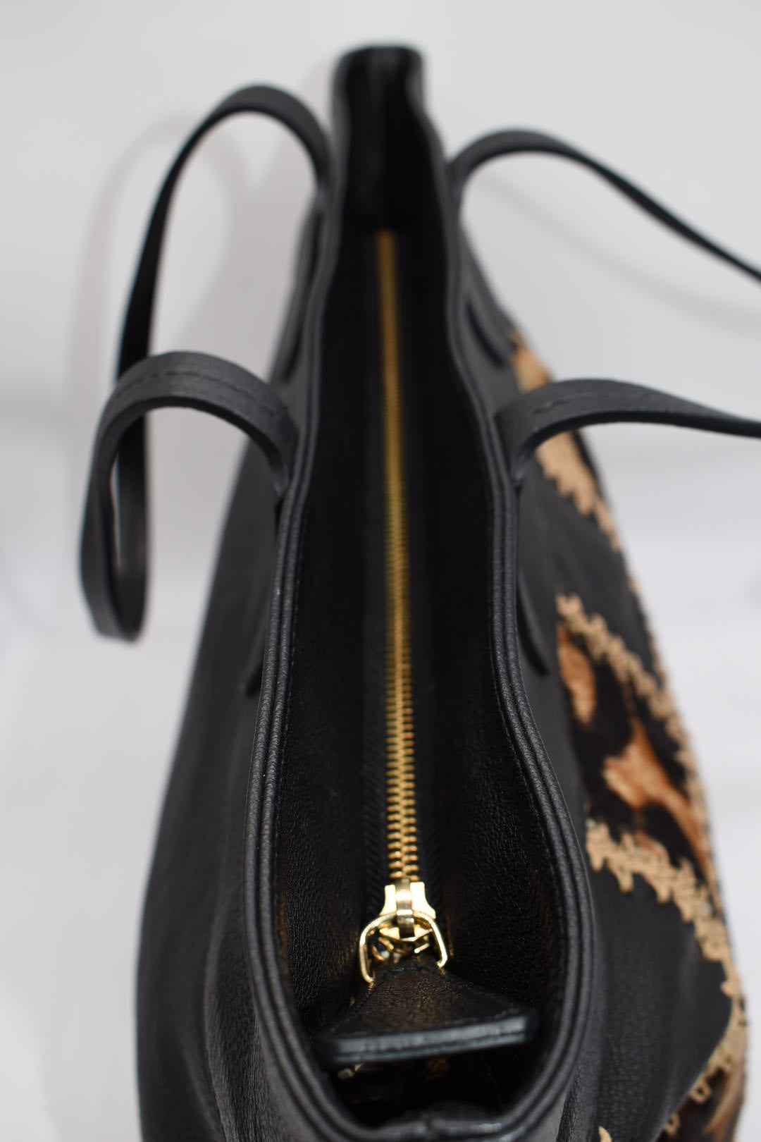 Clever Carriage Company Leather & Calf Hair Leopard Tote Bag