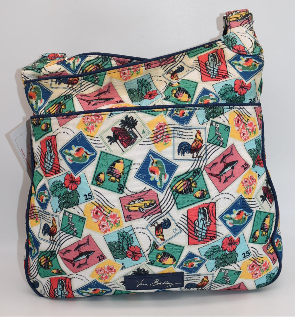 Vera Bradley Reactive Double Pocket Crossbody Bag in "Cuban Stamps" Pattern