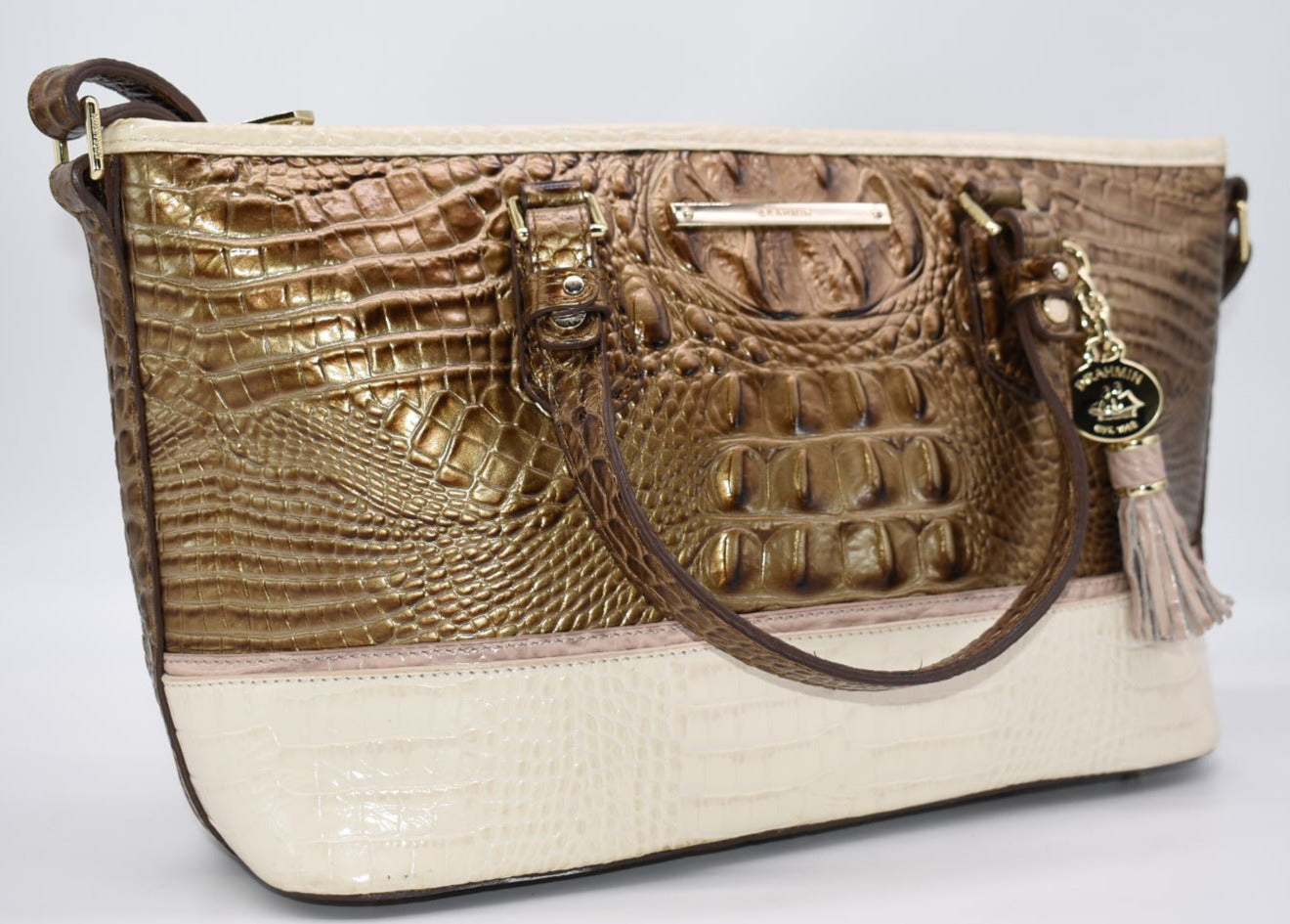 Brahmin Mini Asher Satchel Bag in Oak Primose