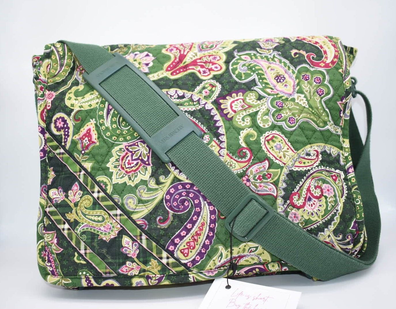 Vera Bradley Messenger Crossbody Bag in "Chelsea Green" Pattern Pink