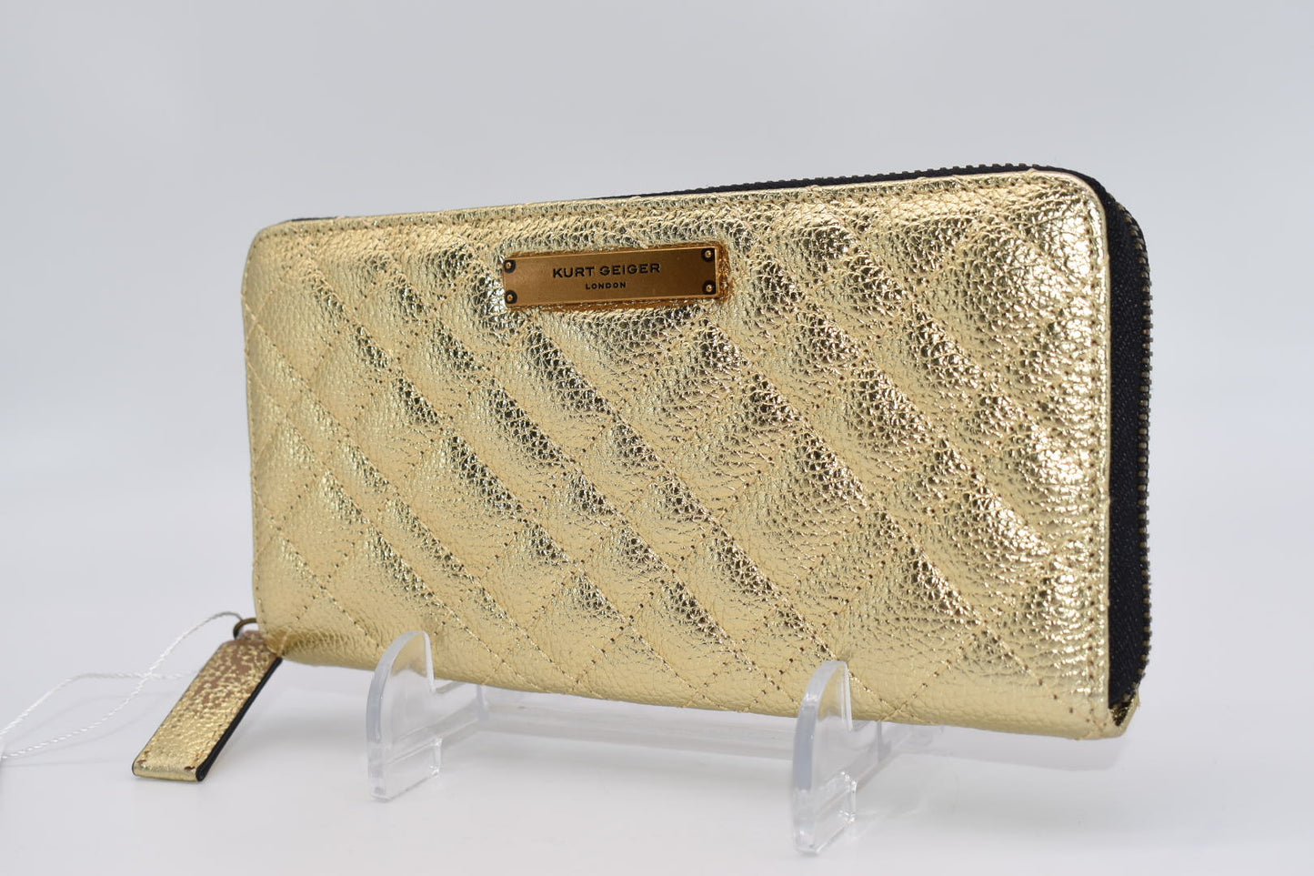 Kurt Geiger Quilted Leather Zip Around Wallet in Metallic Gold
