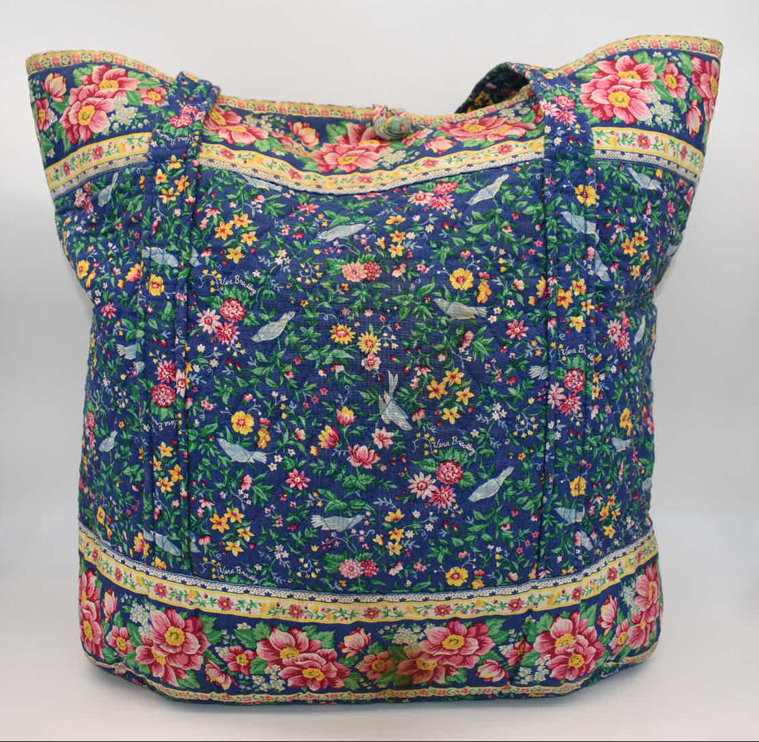 Vintage Vera Bradley Large Vera Tote Bag in "Bluebird" Pattern