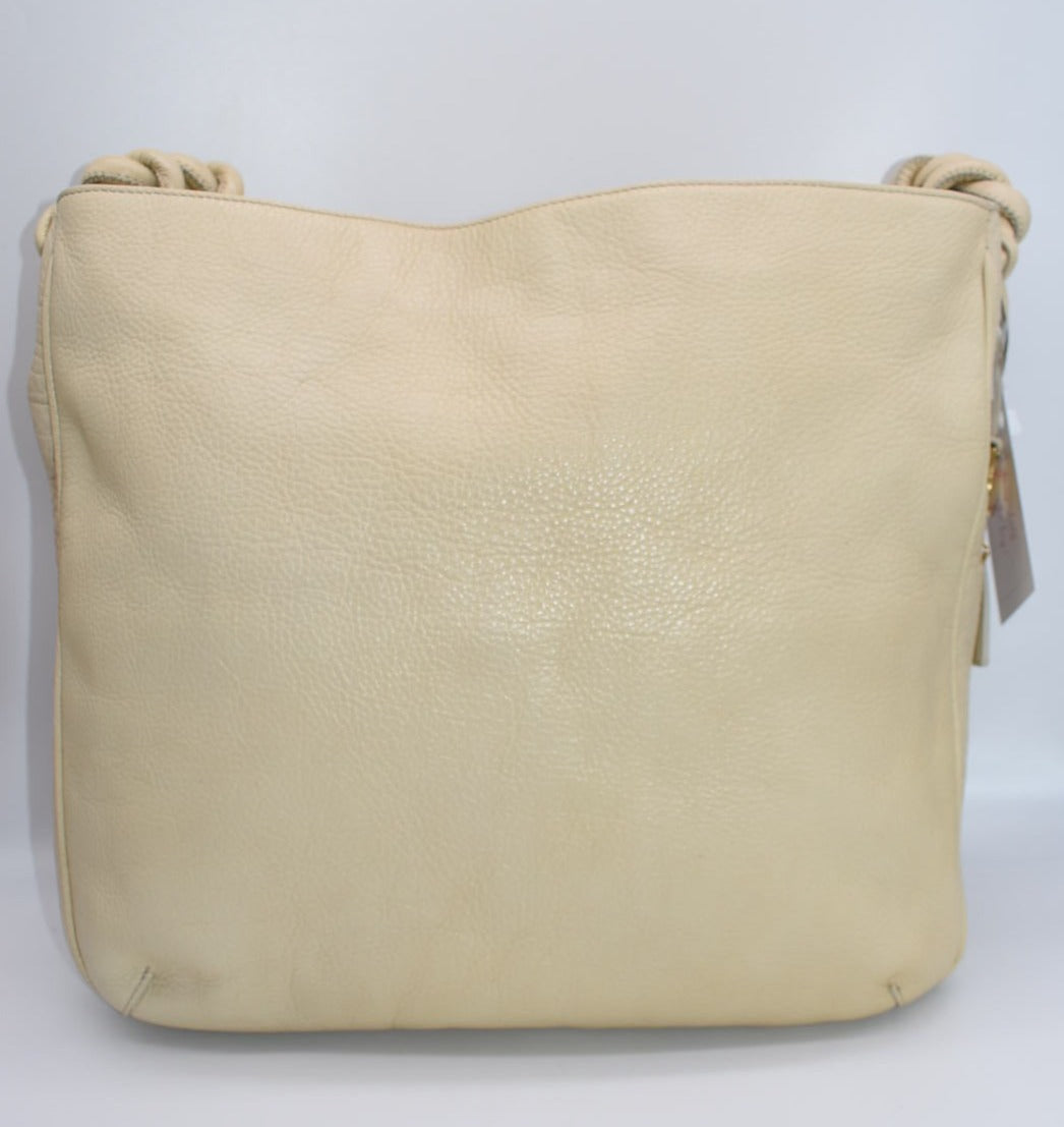 Vintage Brahmin Smooth Leather Hobo Shoulder Bag in Cream