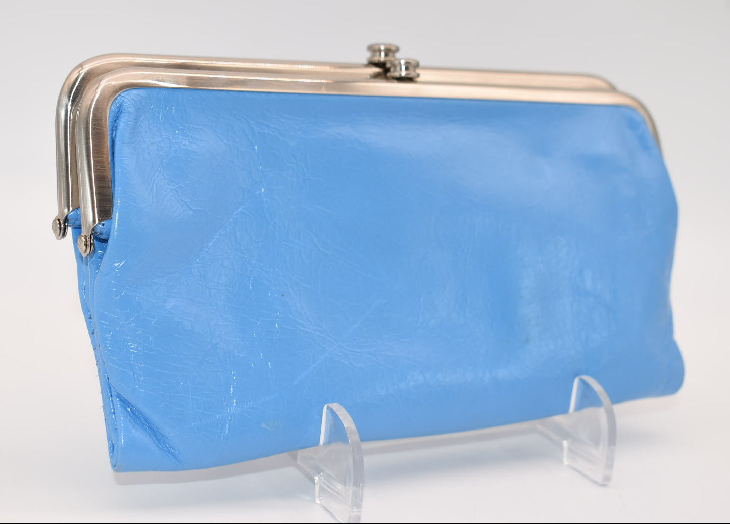 HOBO INTL Lauren Clutch Wallet in Tranquil Blue Polished Leather