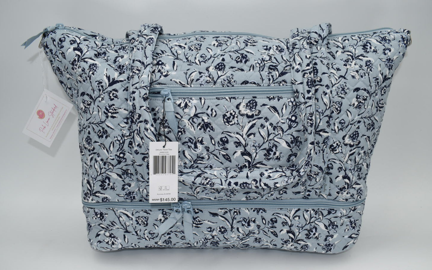 Vera Bradley Deluxe Travel Tote Bag in "Perrennials Gray" Pattern