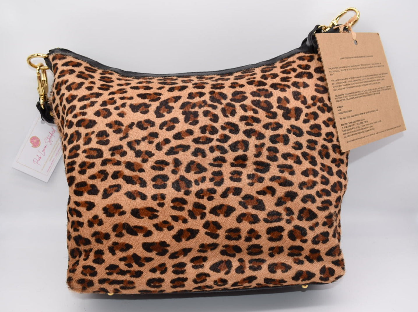Clever Carriage Company Leopard & Hand Needlepoint Shoulder Bag