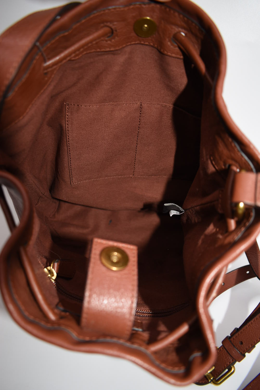 Frye Olivia Leather Bucket Bag in Cognac Brown