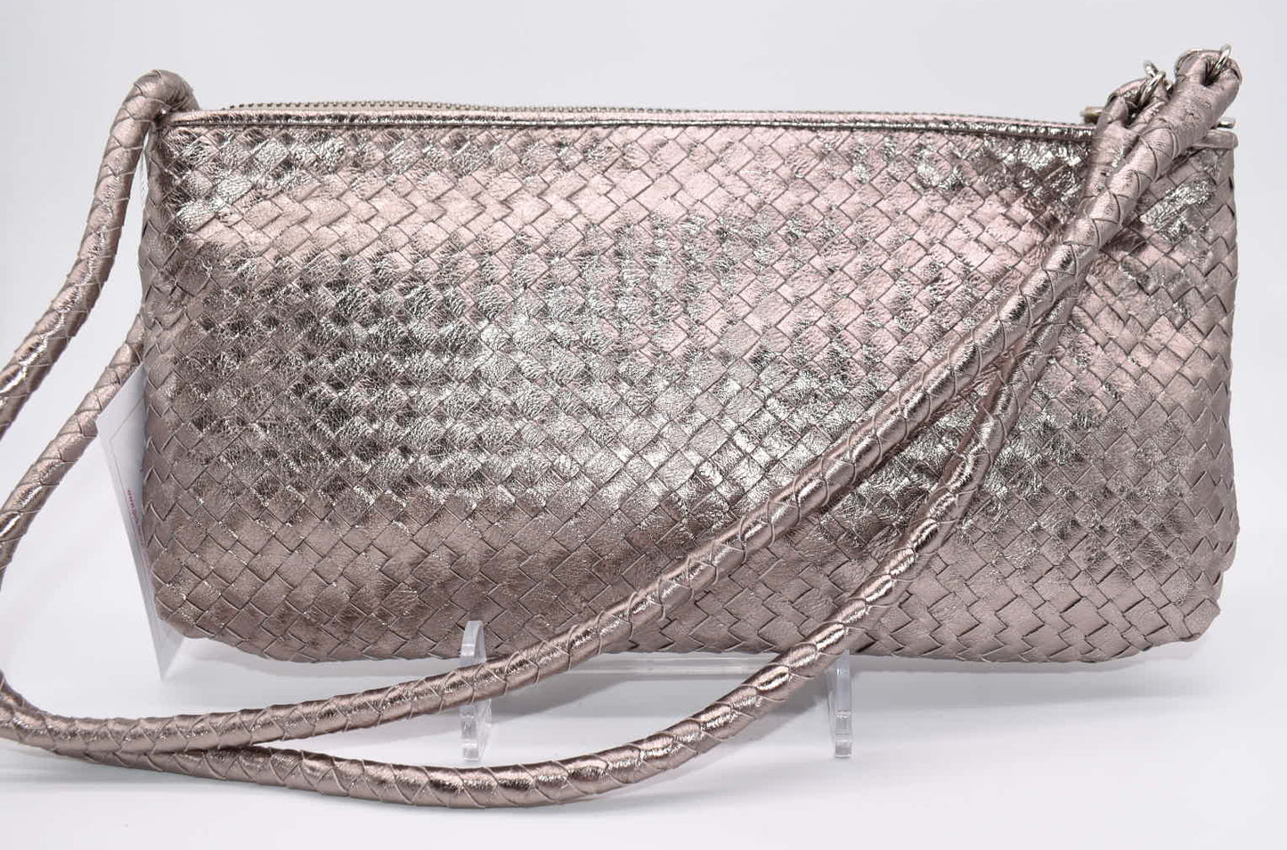 Elliot Lucca Woven Metallic Silver Convertible Shoulder Bag