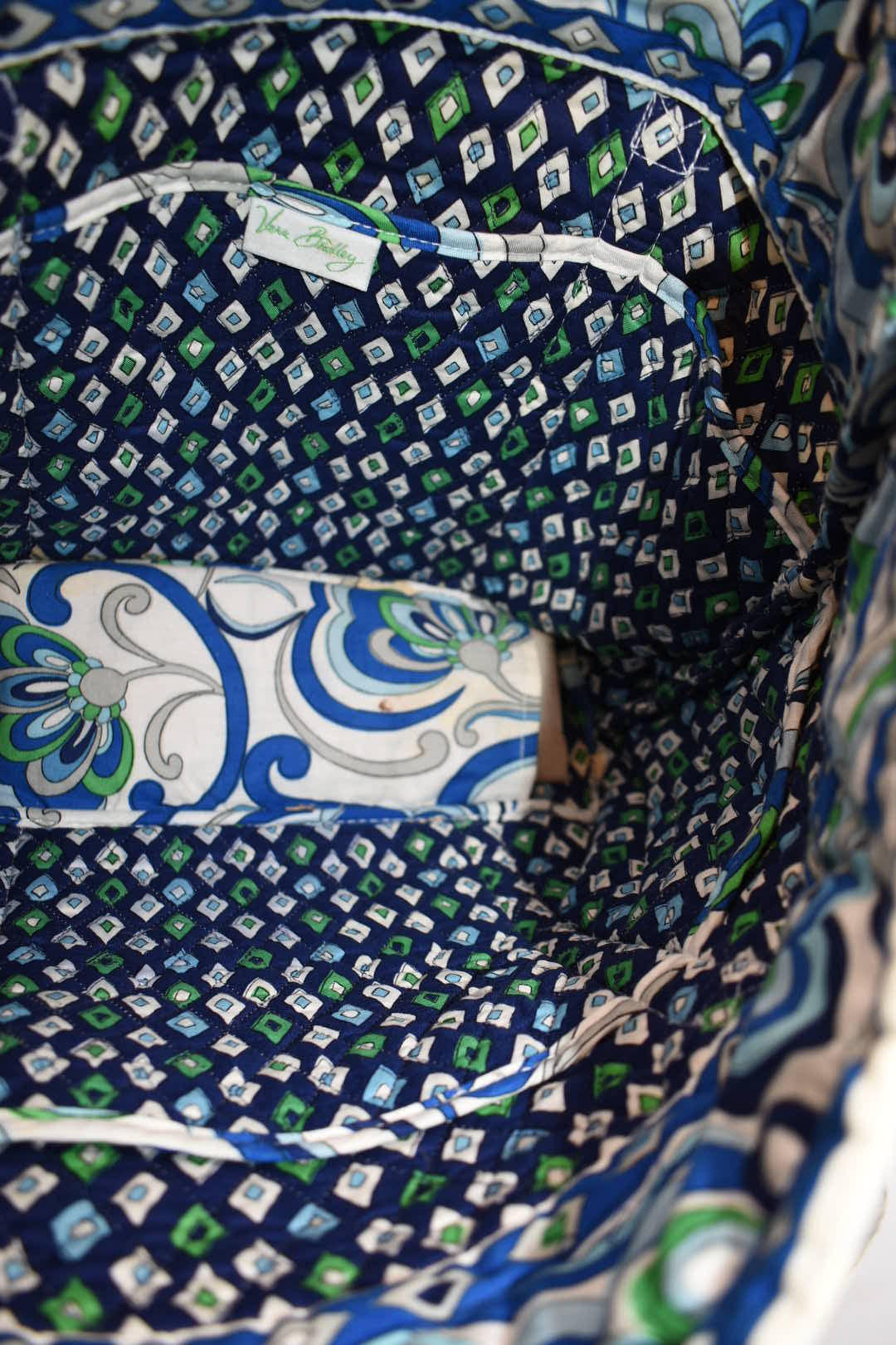 Vera Bradley Large Vera Tote Bag in "Mediterranean White" Pattern