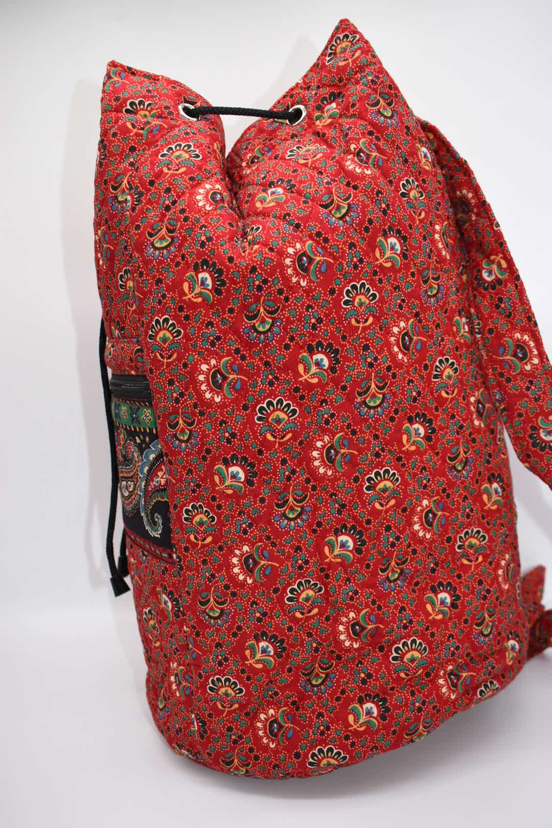 Vintage Vera Bradley Large Drawstring Sling Backpack in "Colette Red - 1995" Pattern
