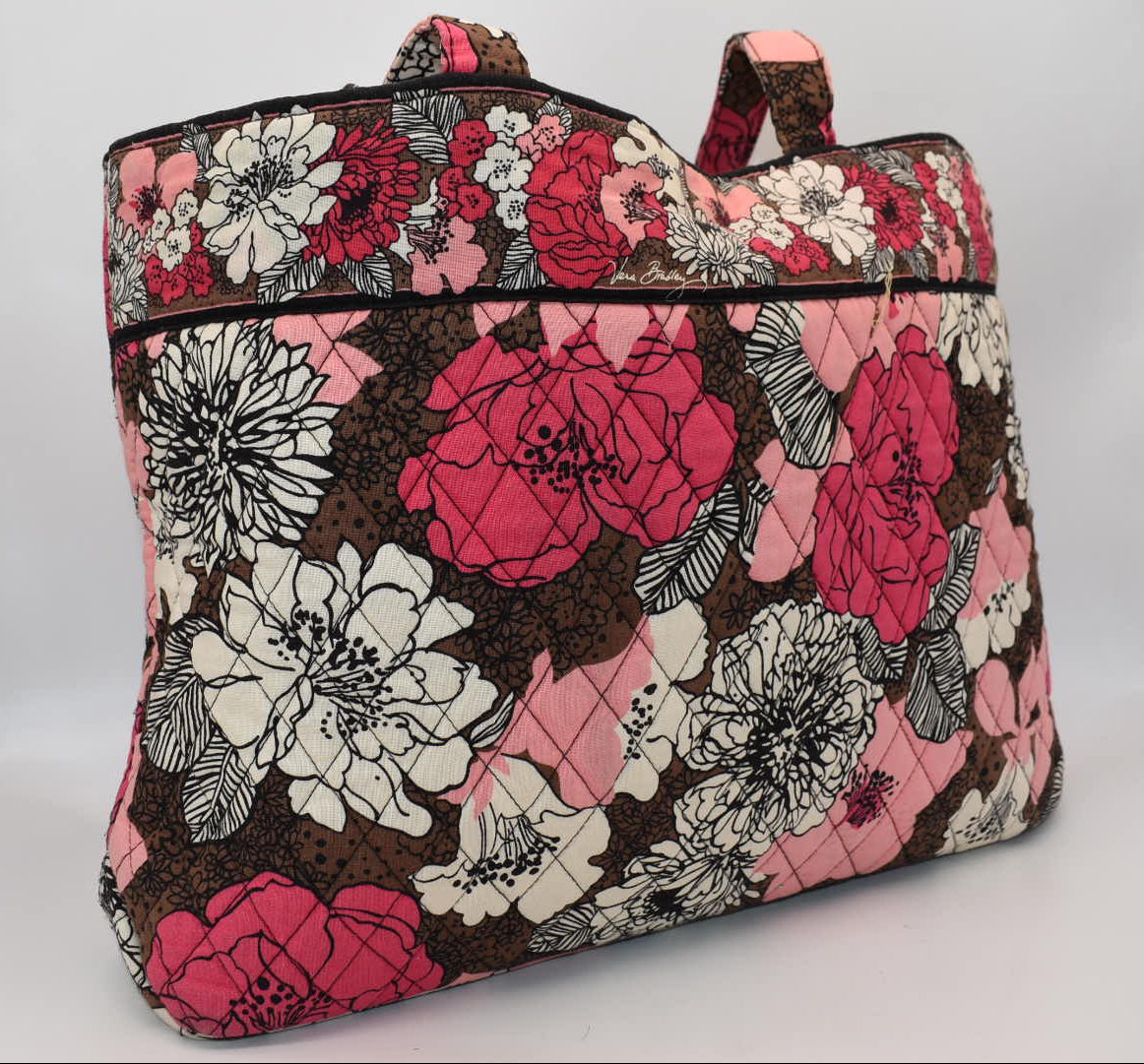 Vera Bradley East West Tote Bag "Mocha Rouge" Pattern