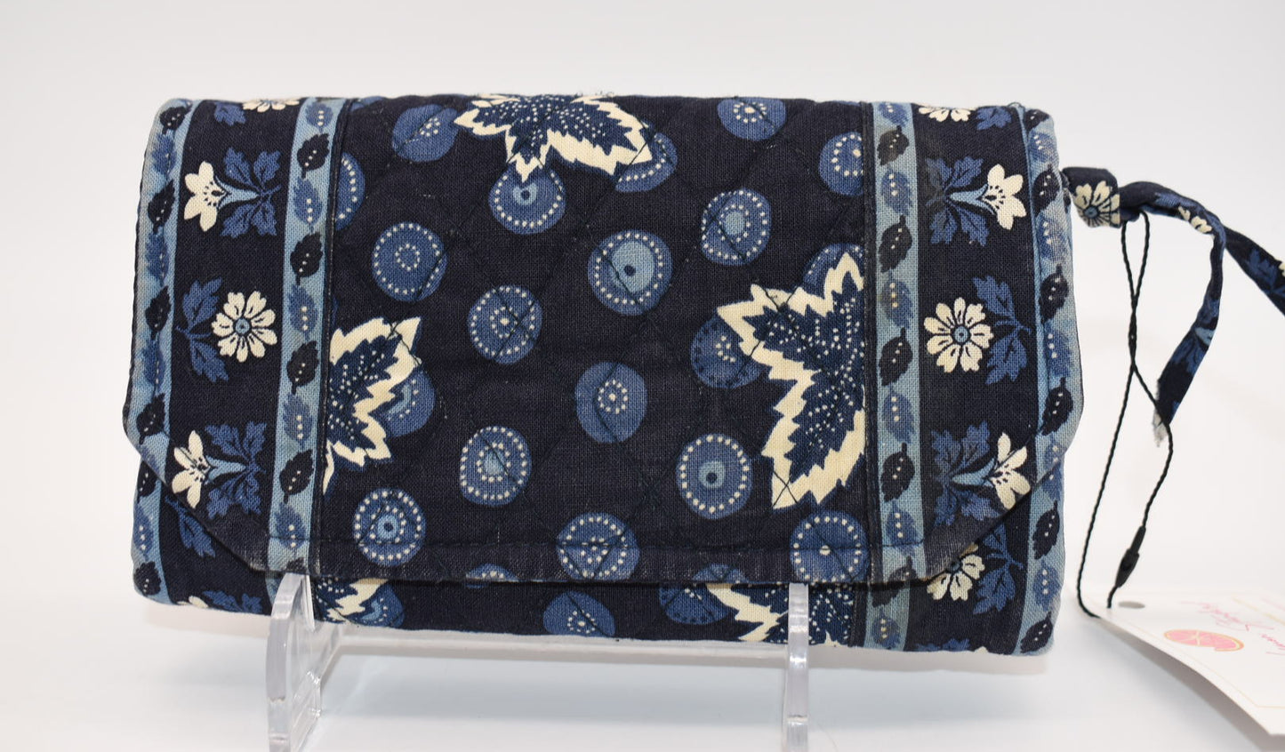 Vintage Vera Bradley Strap Crossbody Wallet in "Blue Coin -2003" Pattern