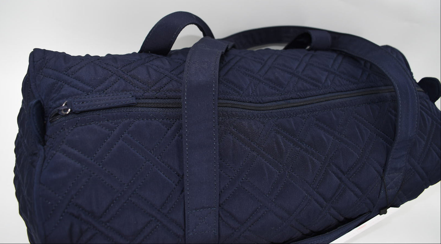 Vera Bradley Medium Quilted Microfiber Duffel Bag in Navy Blue