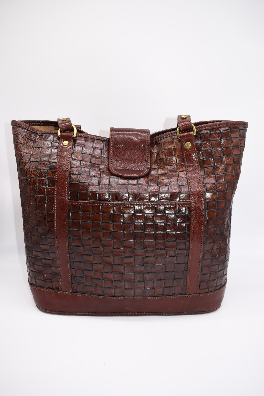 Vintage Brahmin Brown Woven Leather Tote Bag