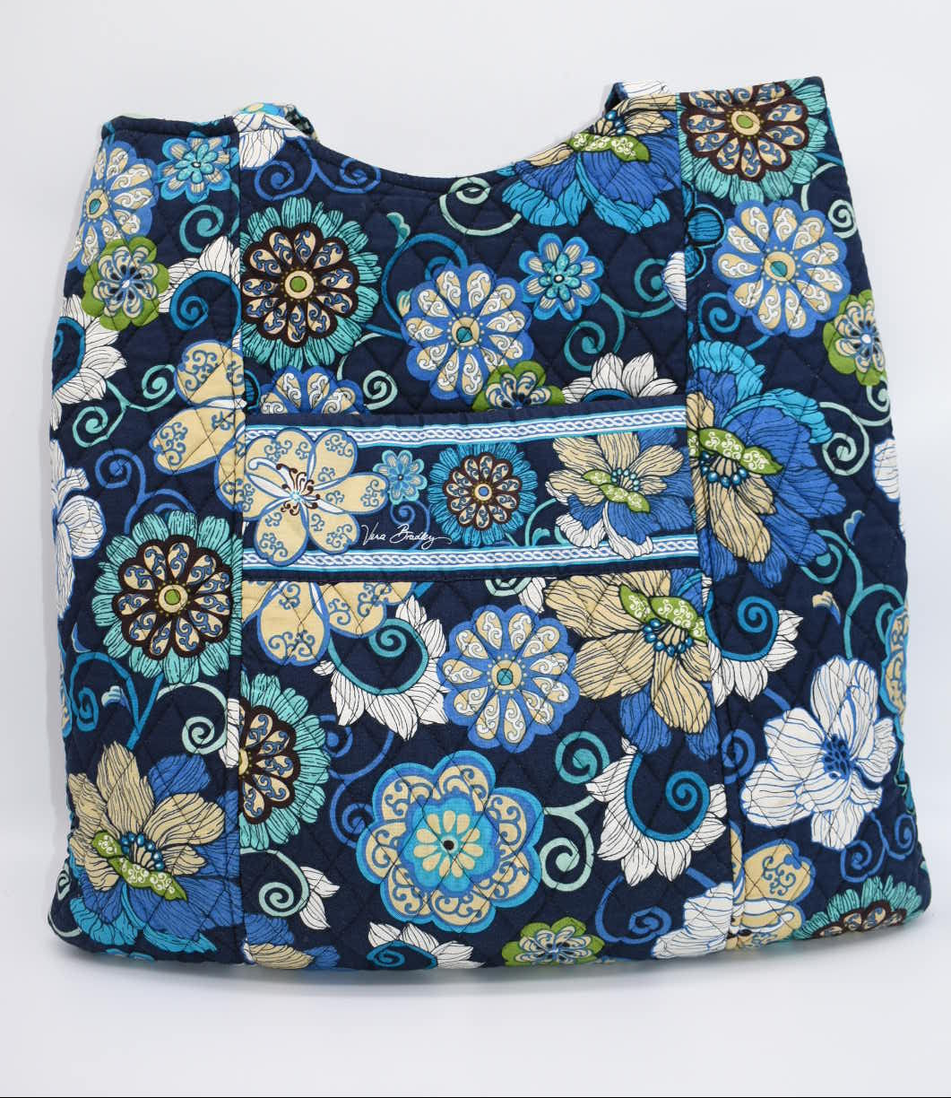 Vera Bradley Large Curvy Tote Bag in "Mod Floral Blue" Pattern