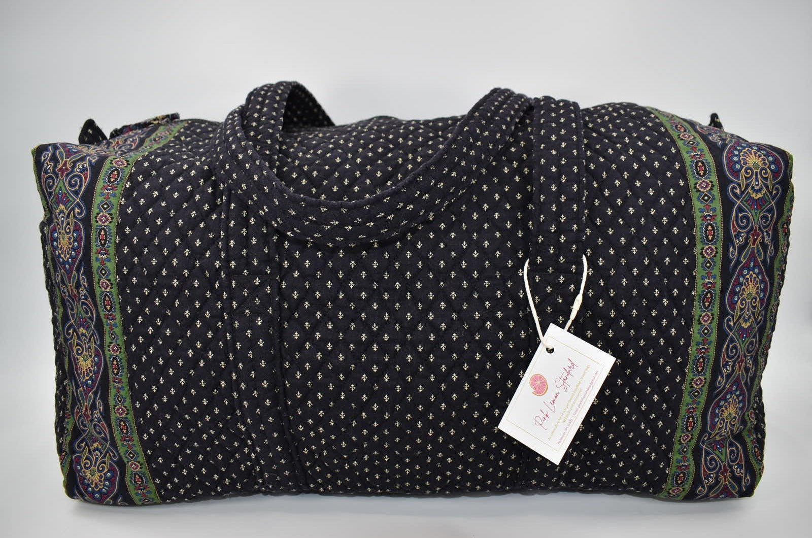 Vera Bradley XL Duffel Bag in "Black 1990" Pattern Pink Lemon Standard