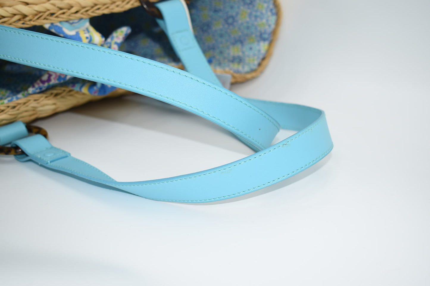 Vera Bradley "Capri Blue" Large Straw Tote Bag with Sea Shell Trim