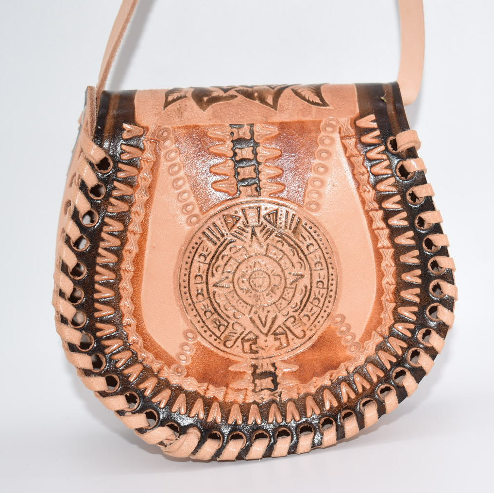 Bolsa De Piel Mini Tooled Leather Crossbody Shoulder Bag