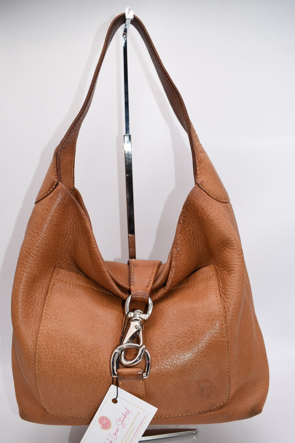 Dooney Bourke Shoulder Bag Tan Leather Strap Vintage DB Logo