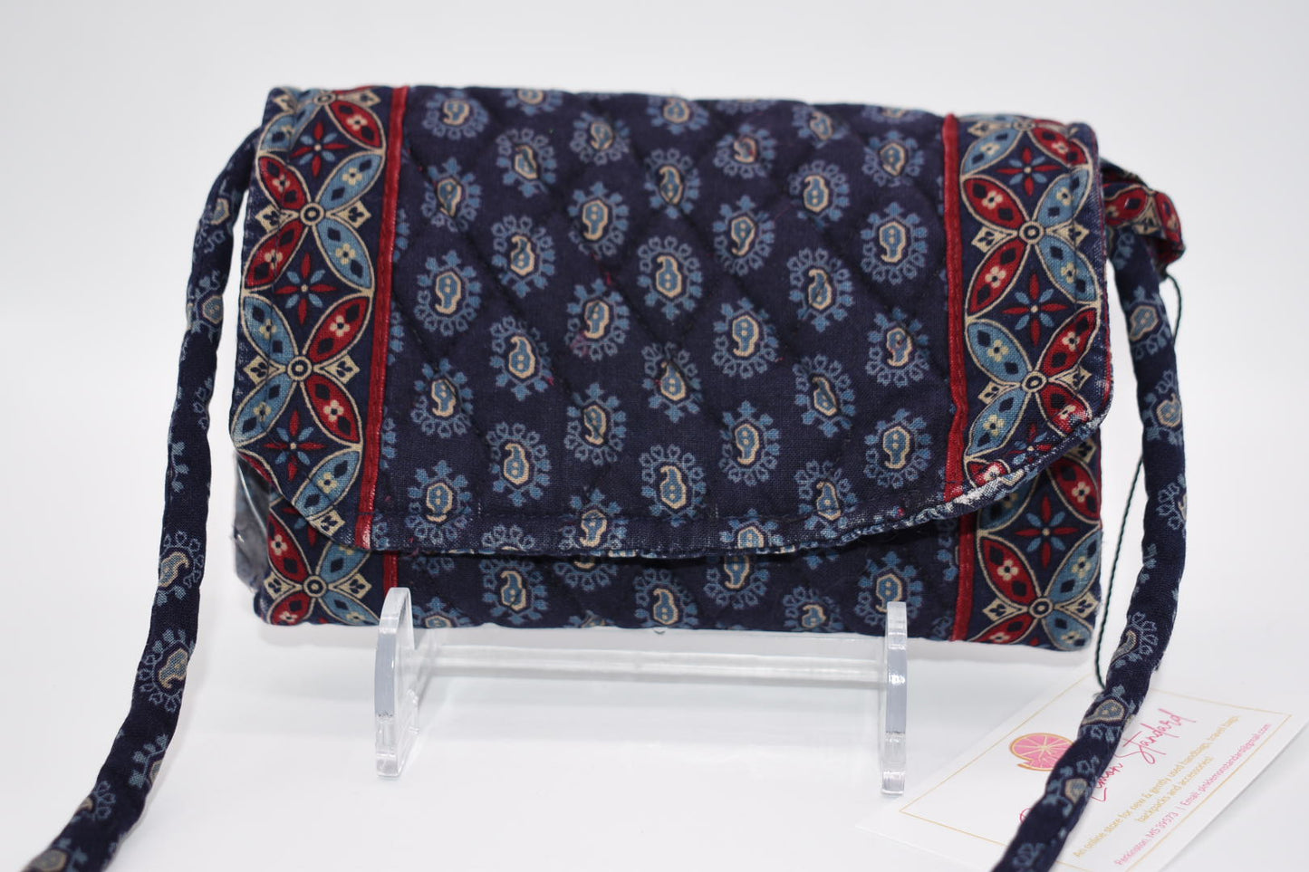 Vintage Vera Bradley Strap Crossbody Wallet in "Classic Navy -1998" Pattern