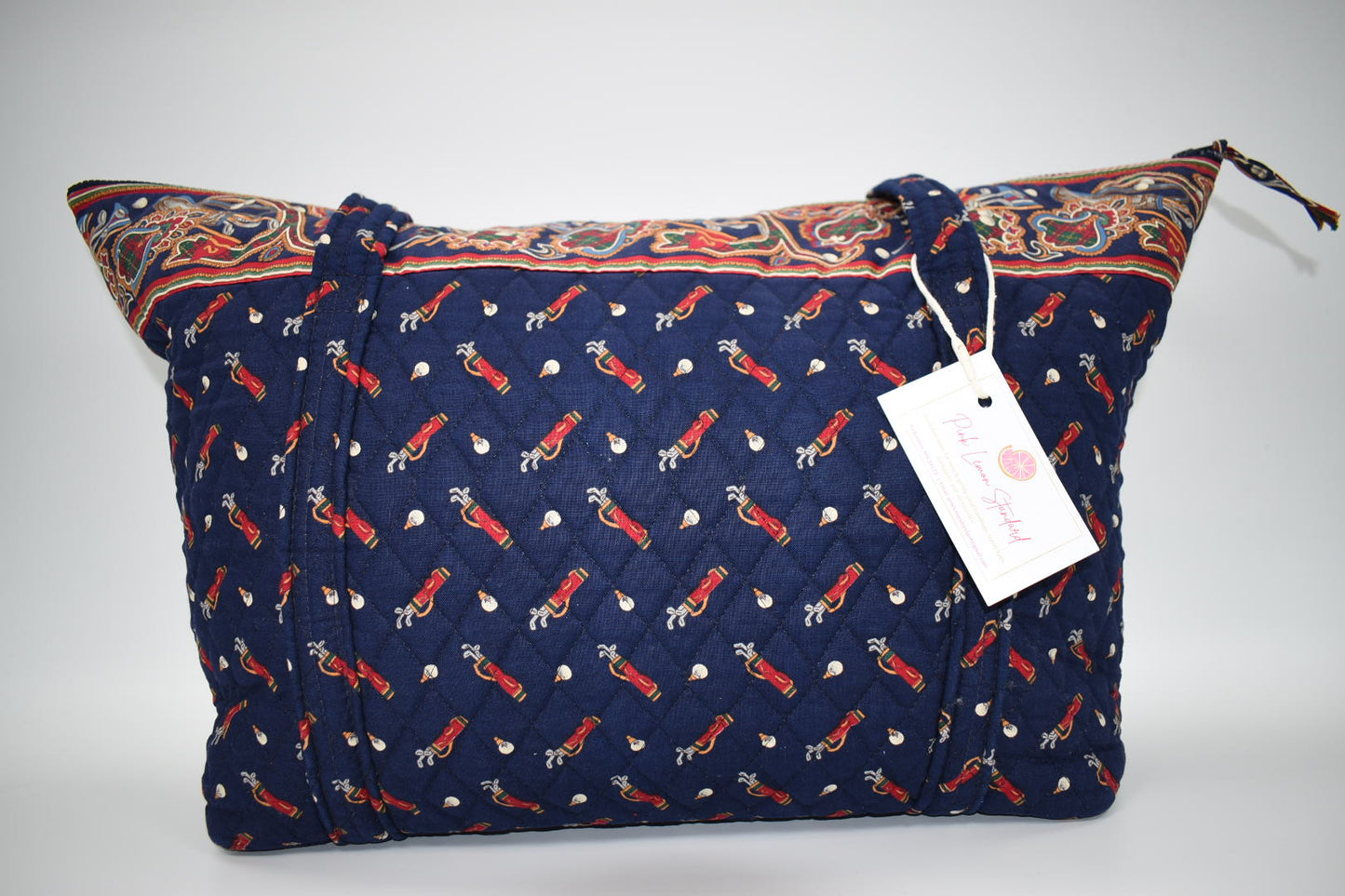 Vintage Vera Bradley Large Miller Travel Tote Bag in "Golf Navy -1995" Pattern