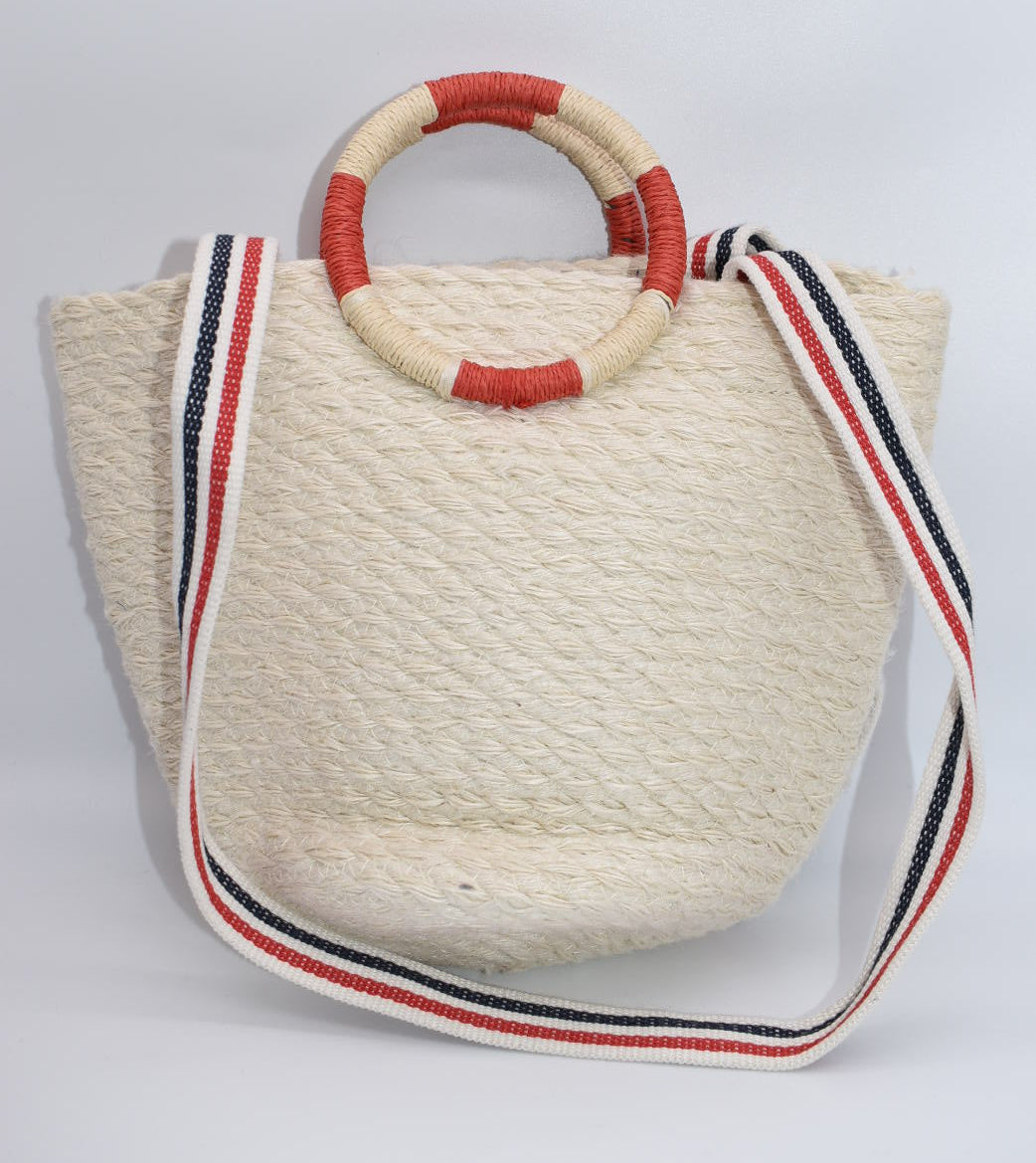 Gap Jute Large White & Red Hobo Tote Bag