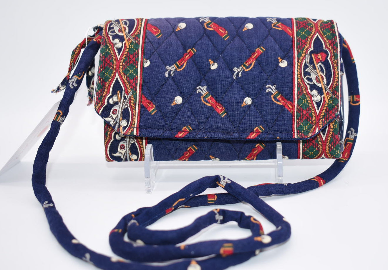 Vintage Vera Bradley Strap Crossbody Wallet in "Golf Navy- 1995" Pattern