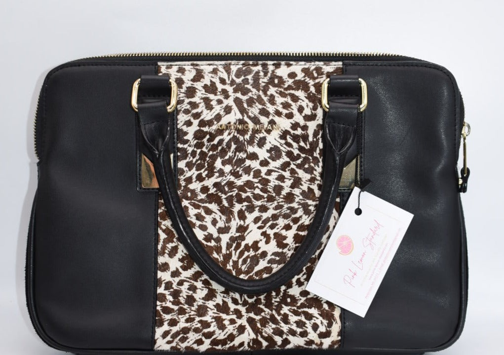 Antonio Melani Satchel Handbag Leopard Print Leather & Calf Hair
