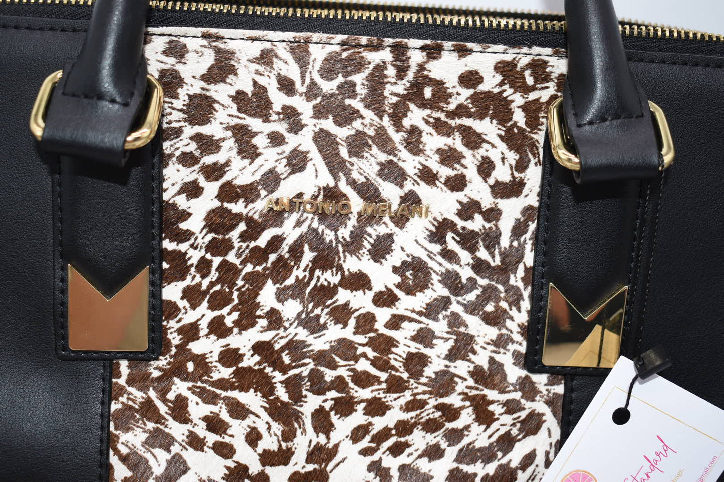 Antonio Melani Satchel Handbag Leopard Print Leather & Calf Hair