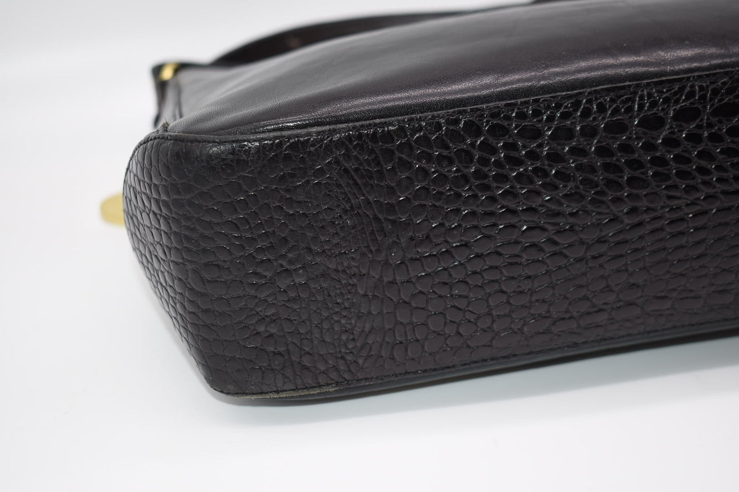 Vintage Brahmin Black Leather Shoulder Bag with Croc Embossed Trim