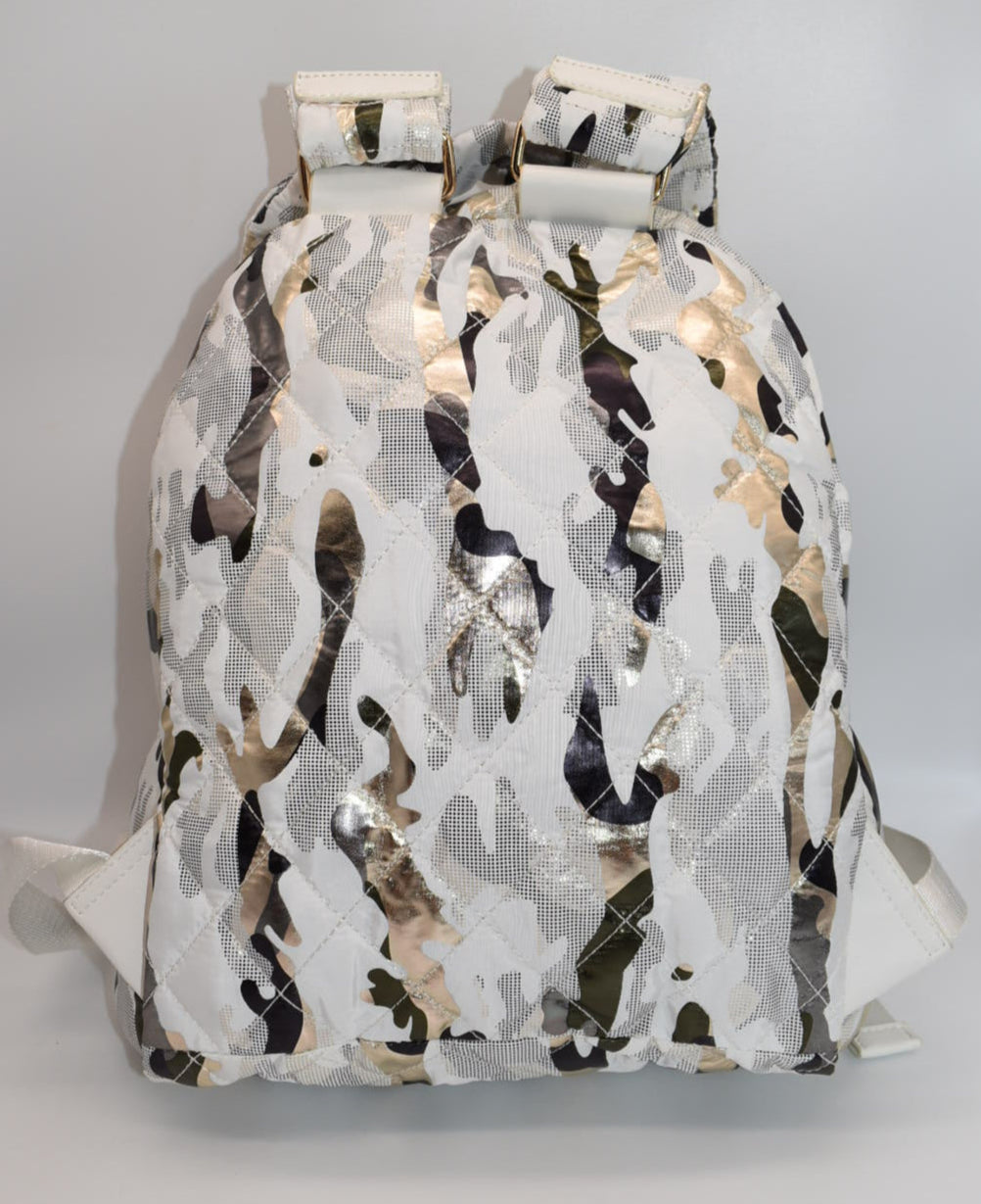 Sol and Selene Nylon Quilted Backpack in White