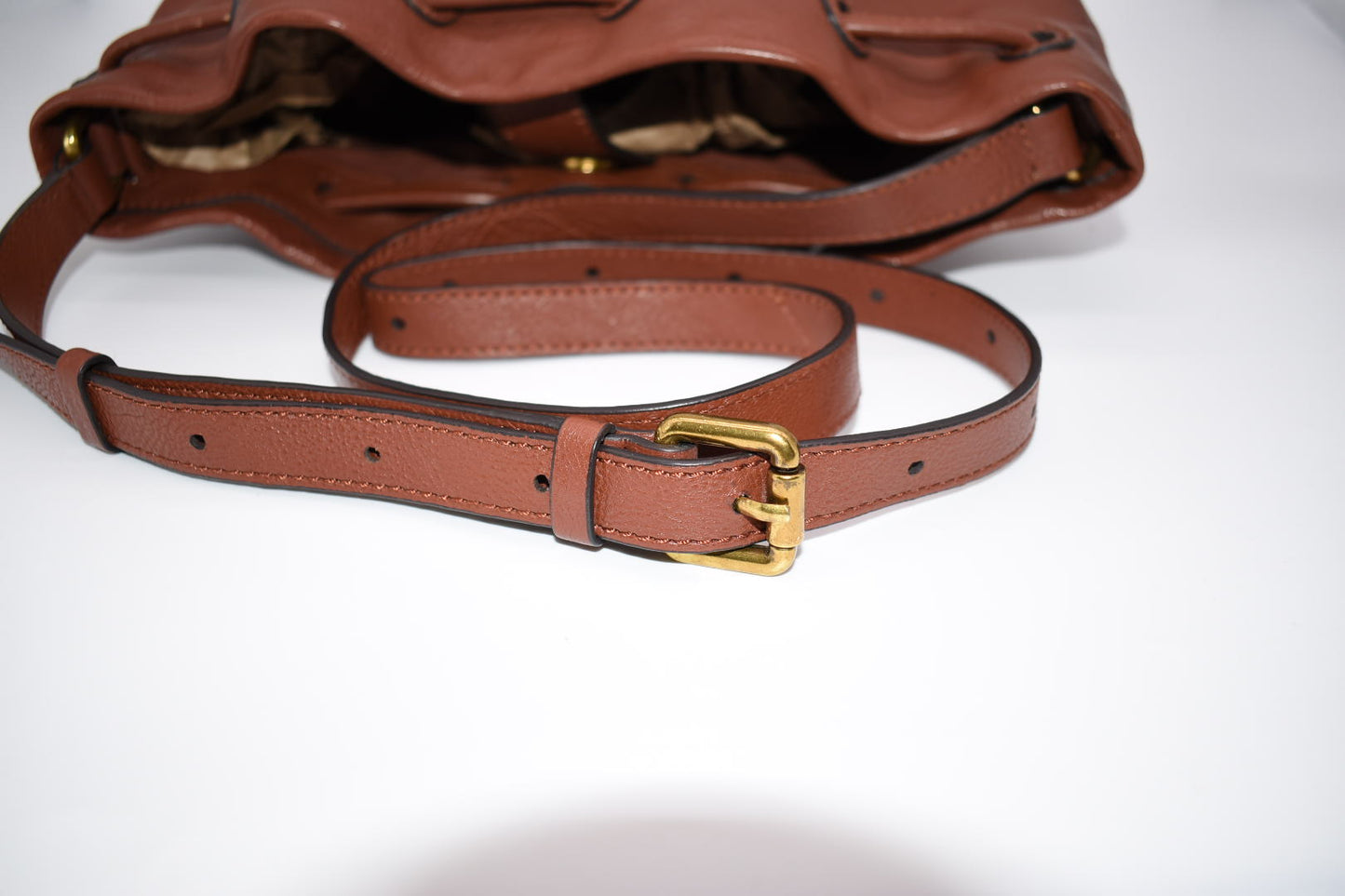 Frye Olivia Leather Bucket Bag in Cognac Brown