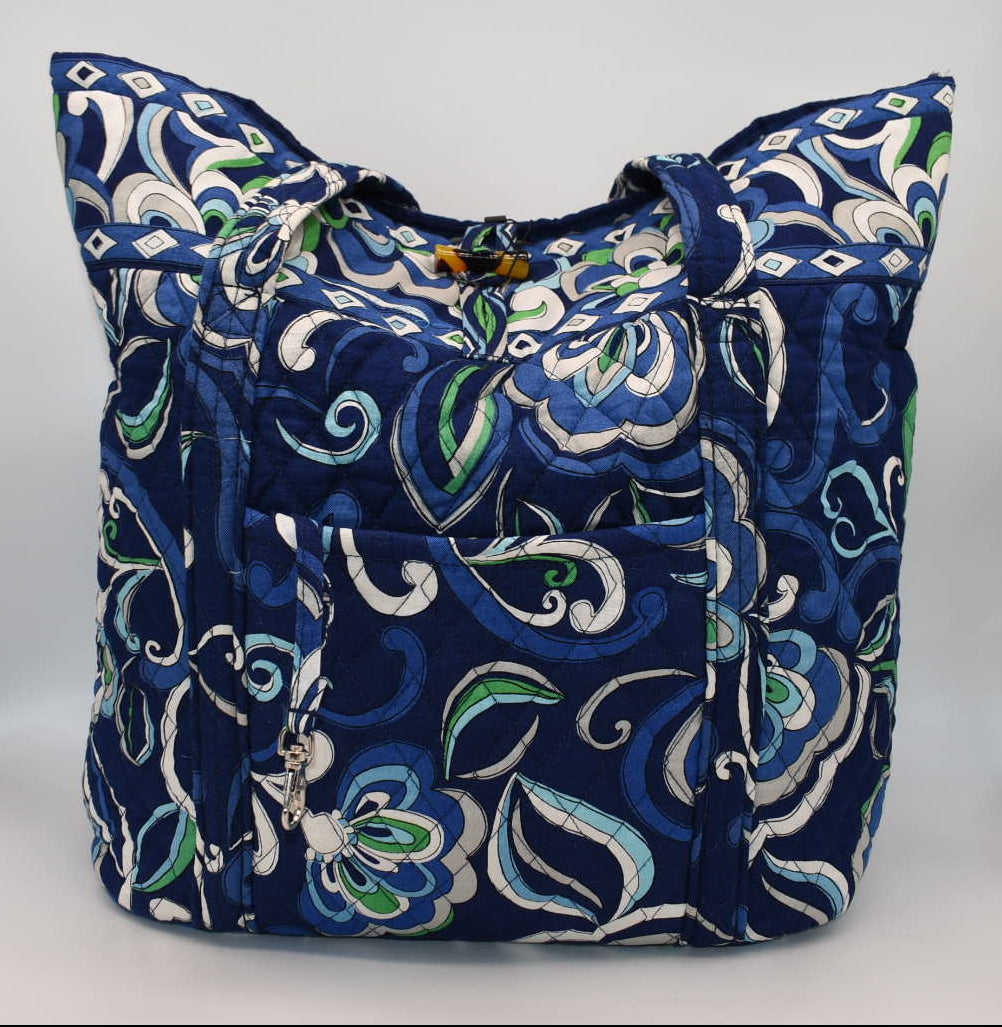 Vera Bradley Large Vera Tote Bag in "Mediterranean Blue" Pattern