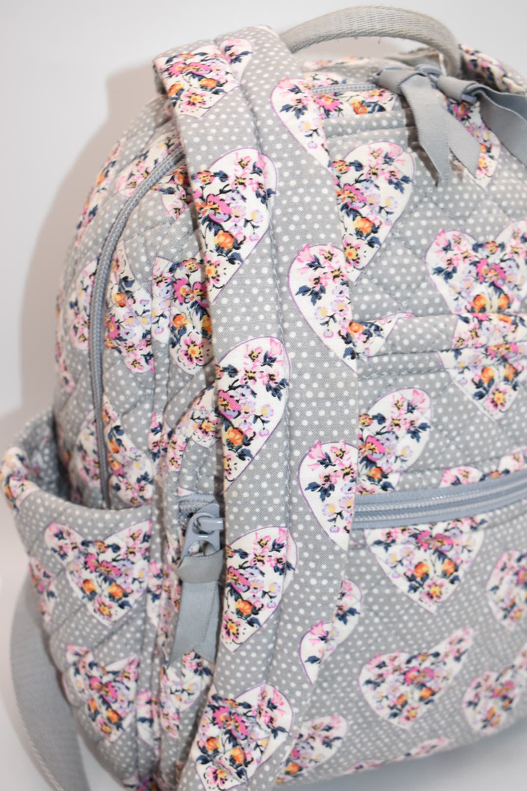 Vera Bradley Small Quilted Cotton Backpack in "Mon Amour Gray" Pattern