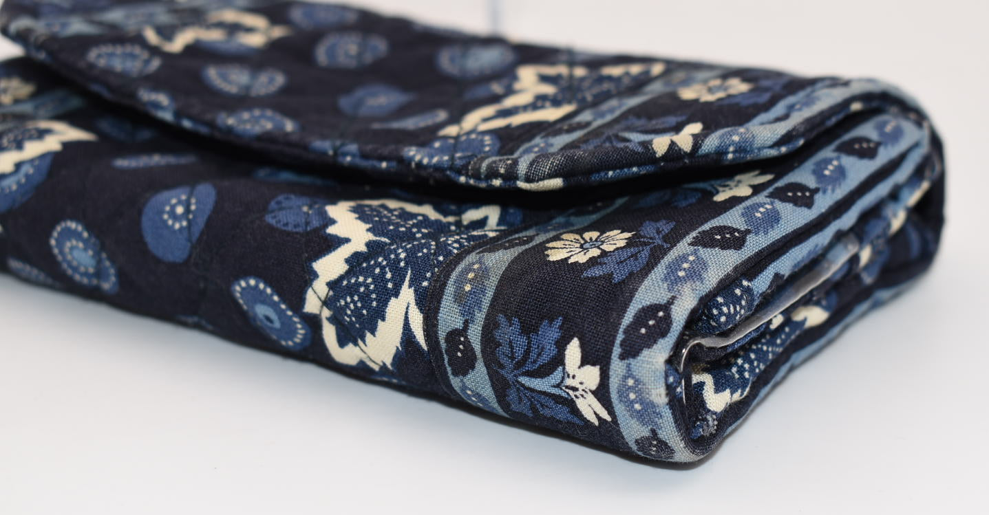 Vintage Vera Bradley Strap Crossbody Wallet in "Blue Coin -2003" Pattern