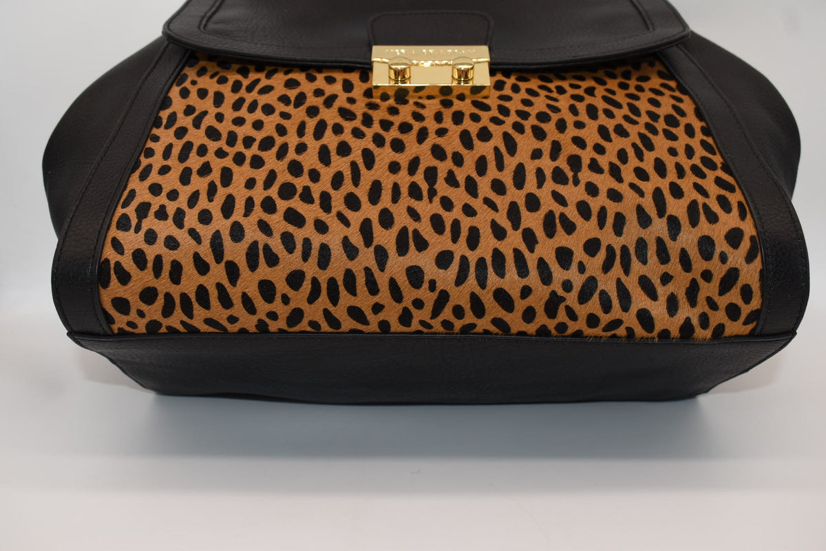 Vera Bradley Large Stella Satchel Bag in Leather & Calf Hair - Cheetah Black