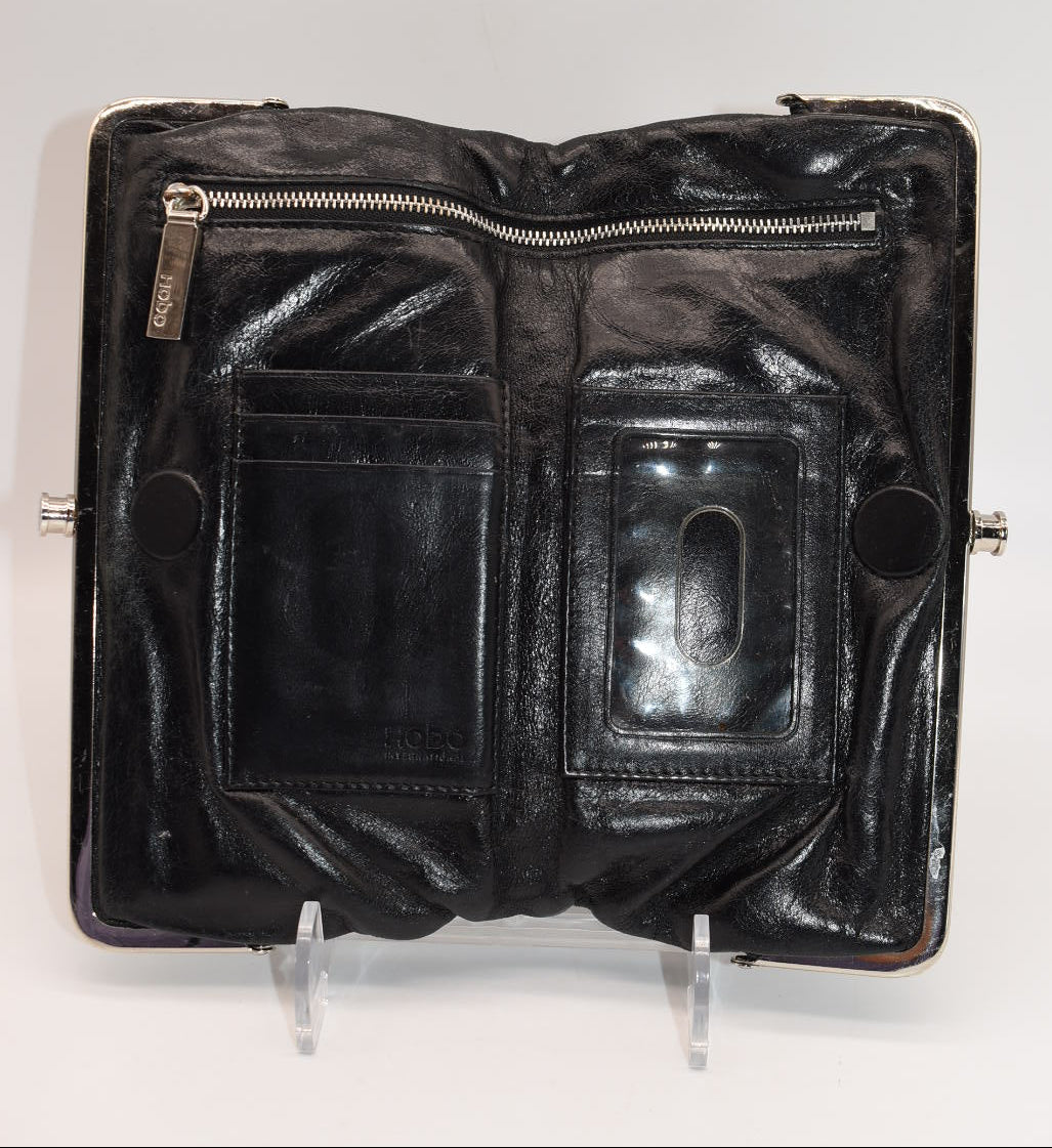 HOBO Lauren Clutch Wallet in Black Embossed Leather