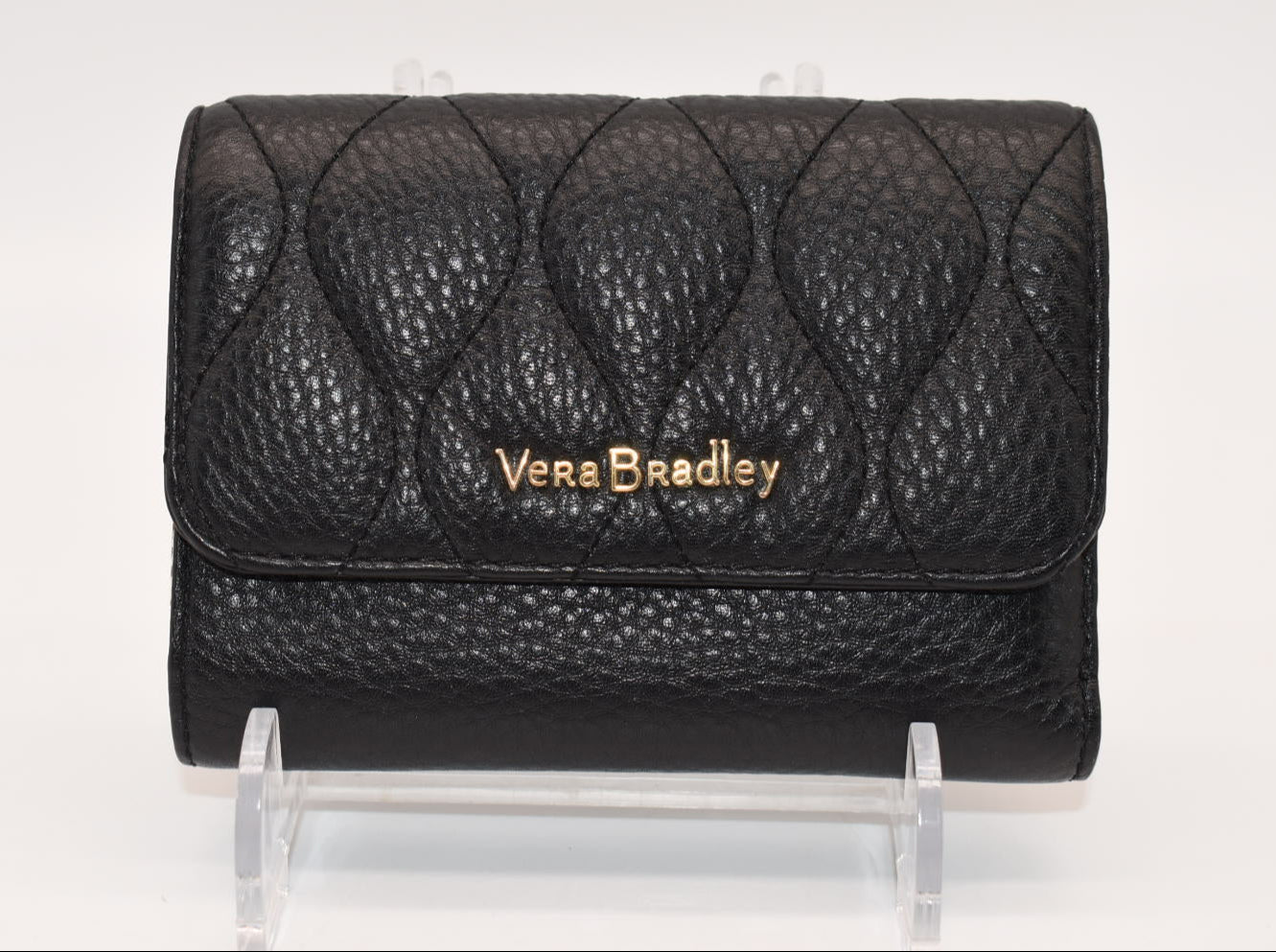 Vera Bradley Compact Riley Wallet in Quilted Black Leather