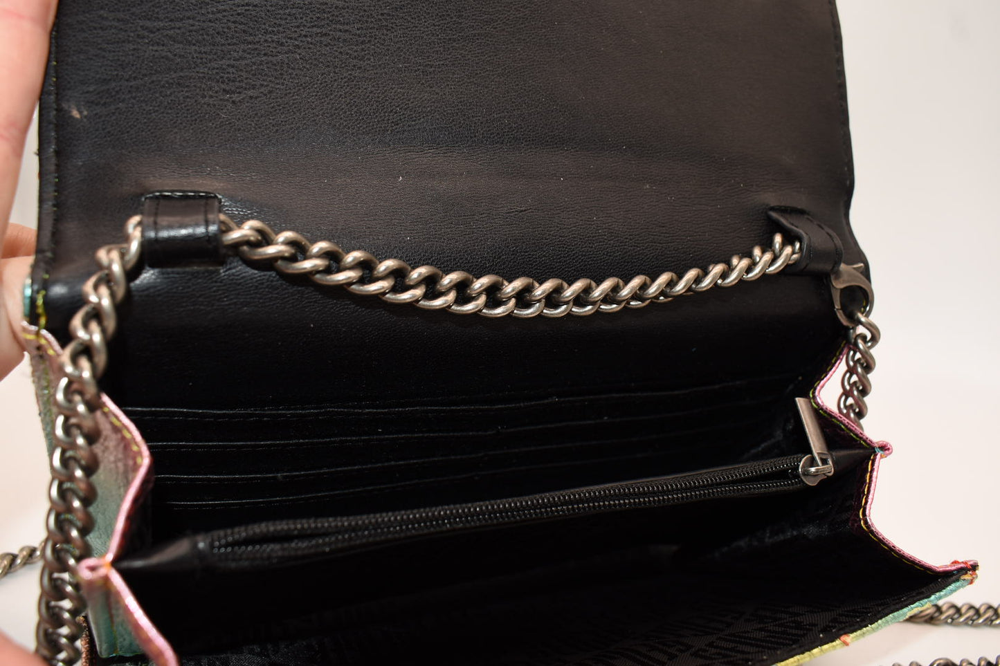 Kurt Geiger Brixton Metallic Rainbow Wallet on a Chain
