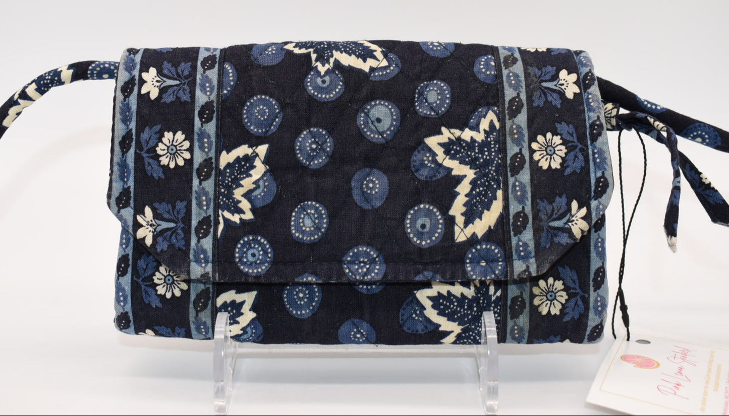 Vintage Vera Bradley Strap Crossbody Wallet in "Blue Coin -2003" Pattern