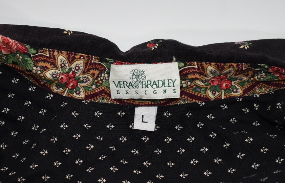 Vintage Vera Bradley Large Button-Up Long Sleeve Shirt in "Black-1990" Pattern