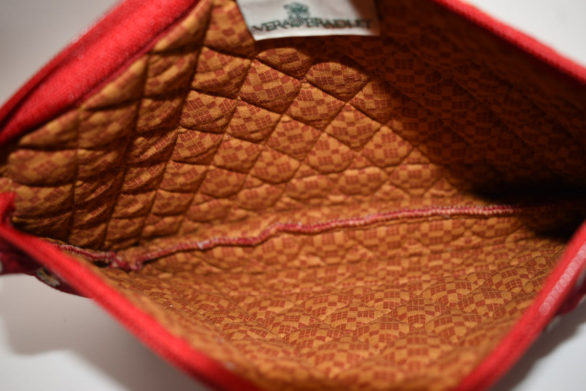 Vintage Vera Bradley Petite Crossbody/ Shoulder Bag in "Red Leaf" Pattern