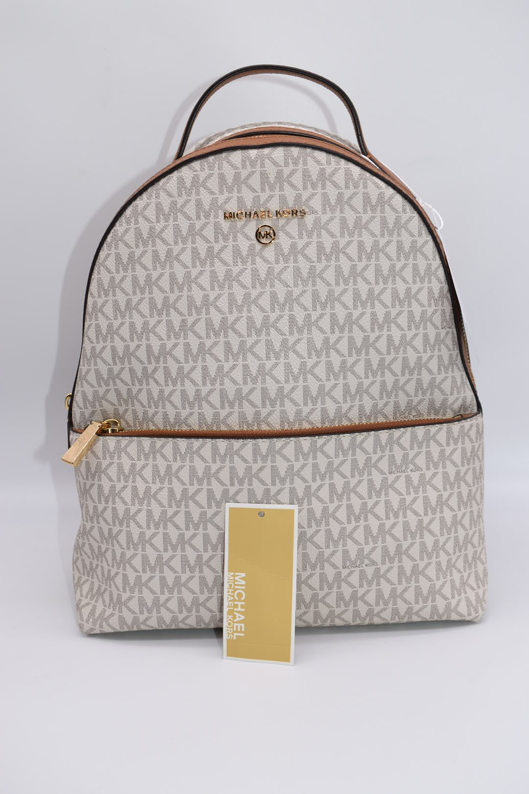Michael Kors Valerie Medium Logo Backpack in Vanilla/ Acorn