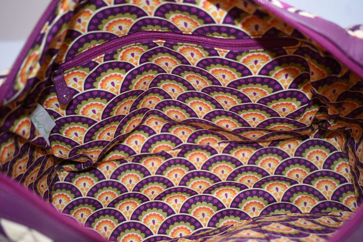 Vera Bradley Trimmed Caroline Satchel Bag in "Plum Crazy" Pattern